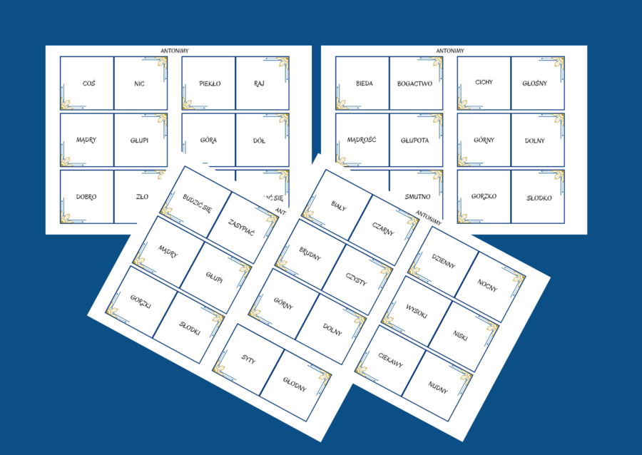 ANTONIMY – fiszki – części mowy