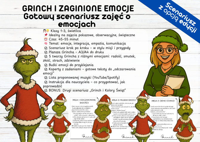 Zajęcia Hospitacyjne Pokazowe GRINCH I ZAGINIONE EMOCJE Klasy 1-3