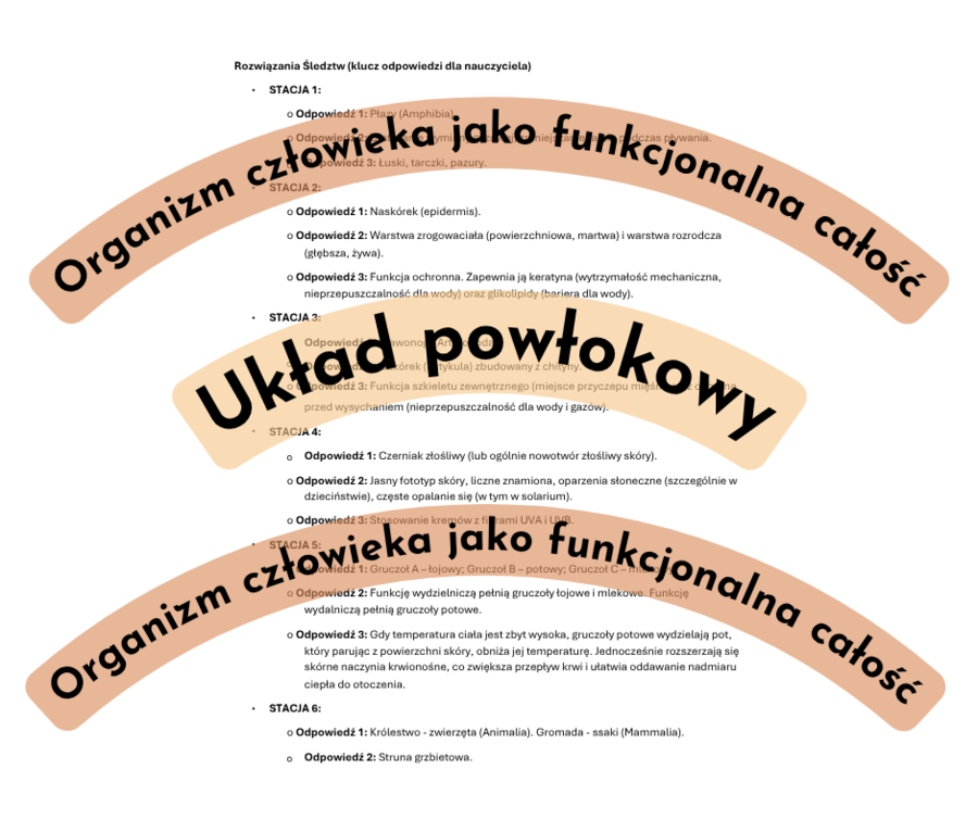 Zagadki detektywistyczne - stacje dydatktyczne Organizm człowieka jako funkcjonalna całość + Układ powłokowy