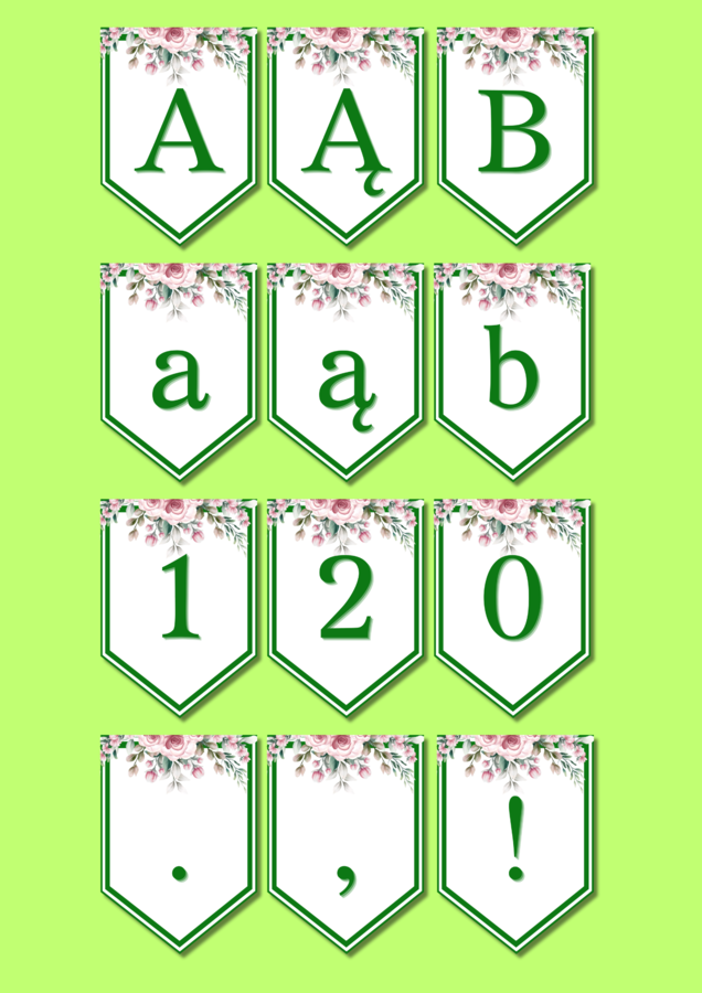 Girlanda – polski alfabet + cyfry i znaki interpunkcyjne (PDF, A4)