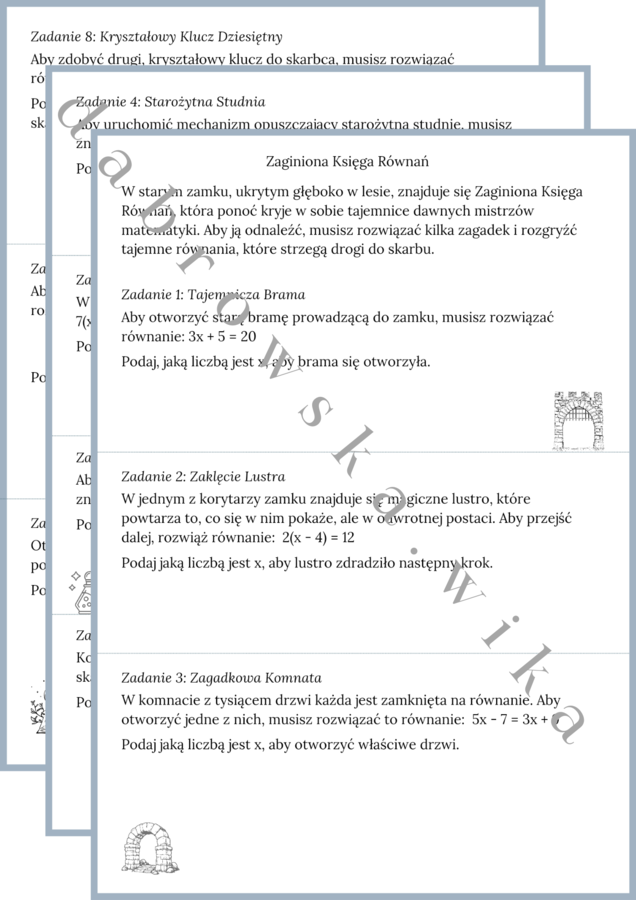 Zaginiona Księga Równań - karta pracy