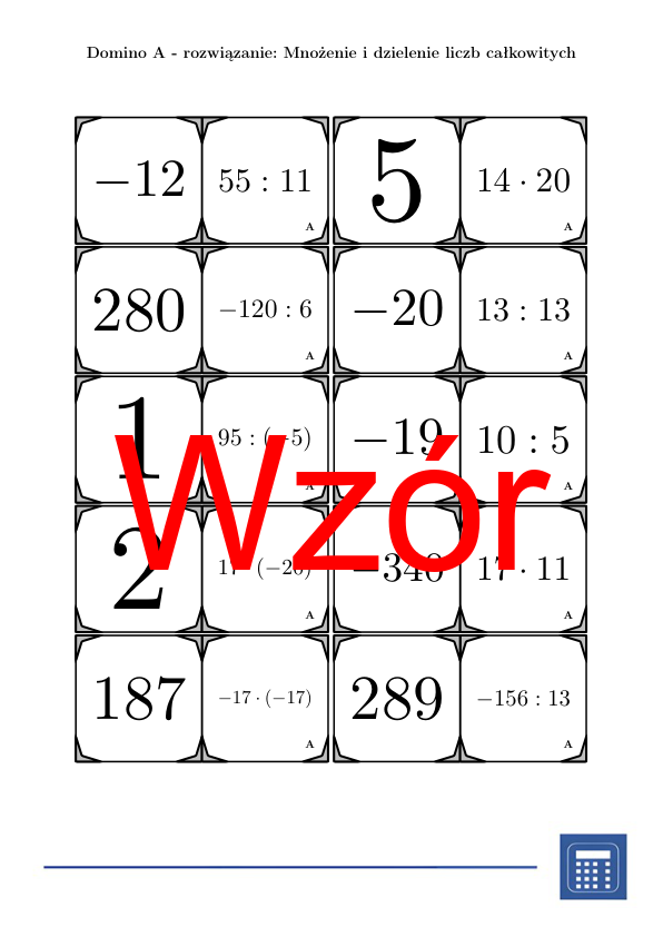 Domino - Mnożenie i dzielenie liczb całkowitych | matematyka