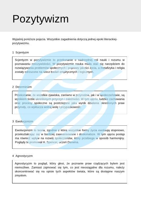 Pozytywizm – Najważniejsze Zagadnienia – Karty Pracy dla Maturzystów