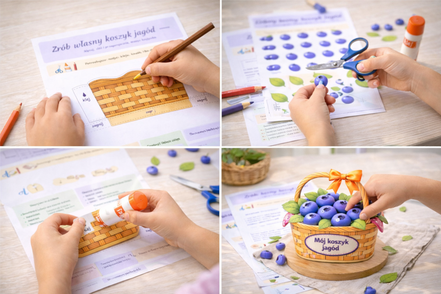 Zrób własny koszyk jagód [Wycinanka]