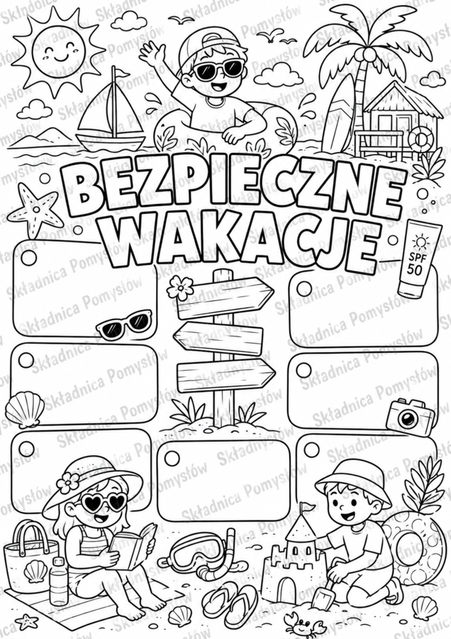 BEZPIECZNE WAKACJE - pakiet: scenariusz zajęć dla klas 4–6 + kolorowanka A4