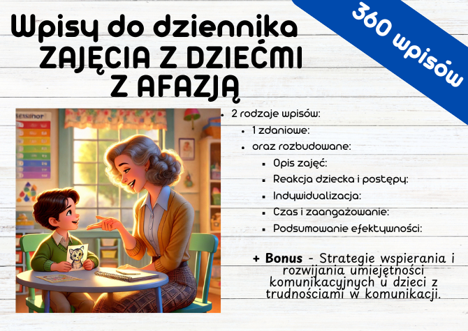 AFAZJA Wpisy do dziennika zajęć dzieci z afazją