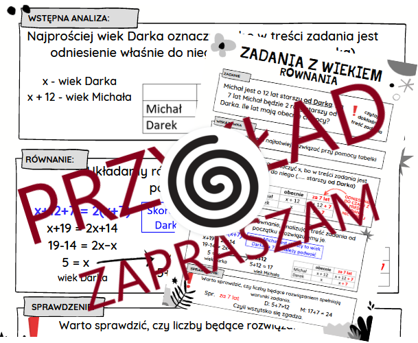 Zadania z wiekiem - równania. Wklejka do zeszytu.