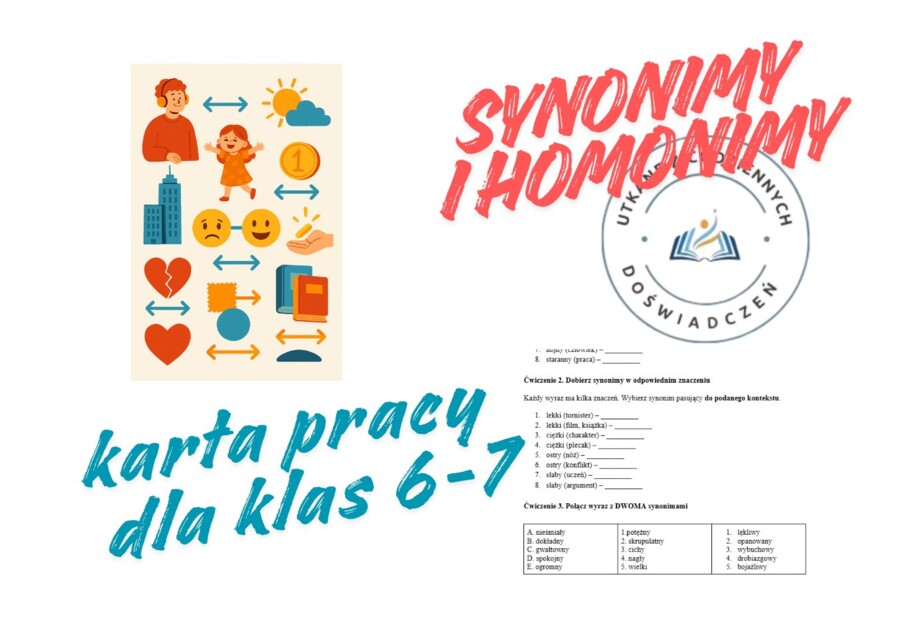 KARTA PRACY – SYNONIMY I ANTONIMY (klasy 7–8)