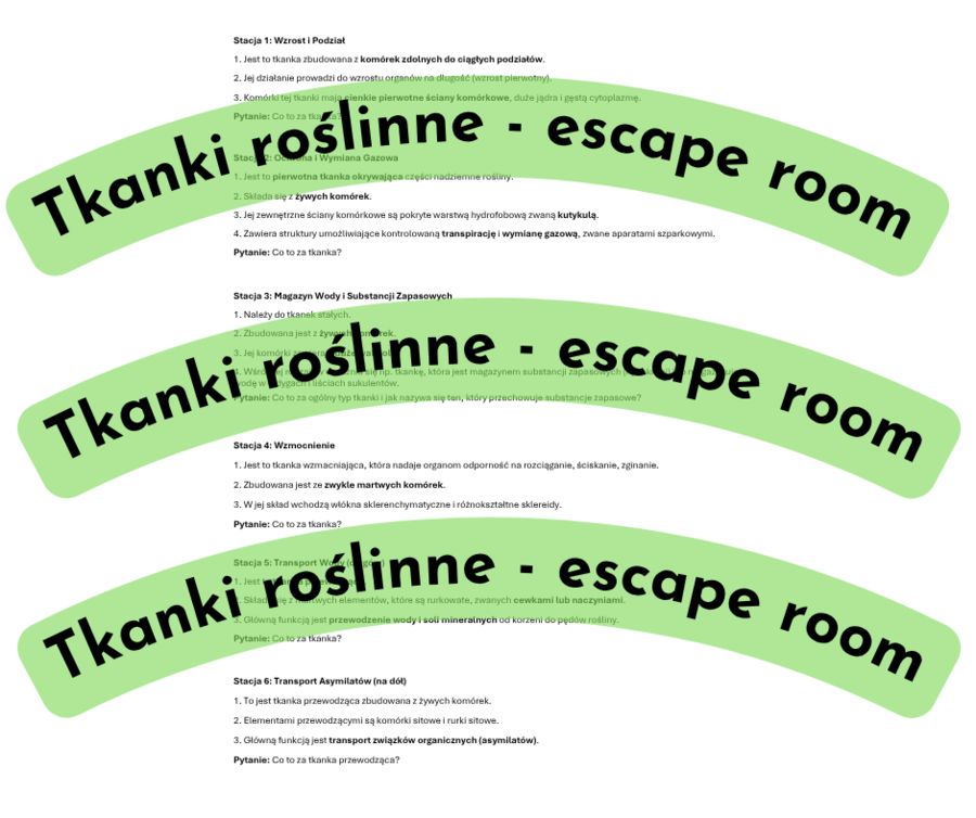 Tkanki roślinne - escape room / stacje dydaktyczne
