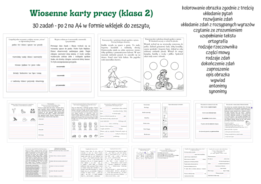 Wiosenne karty pracy (klasa 2) - edukacja polonistyczna