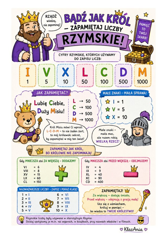 Wielki Turniej Królewskich Liczb Rzymskich – 6 kart pracy dla dwóch grup (A i B)