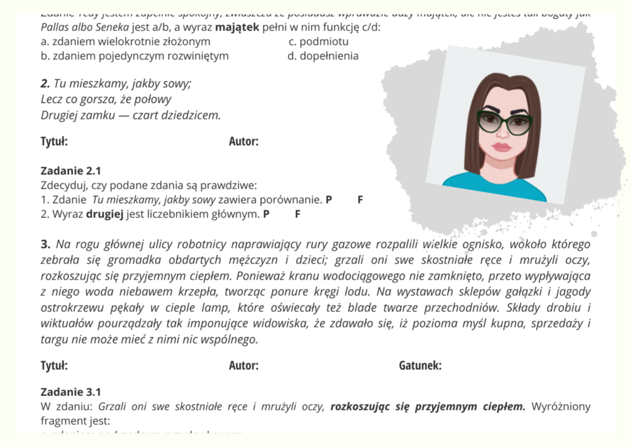 Rozpoznawanie lektur, zadania językowe, środki stylistyczne - E8