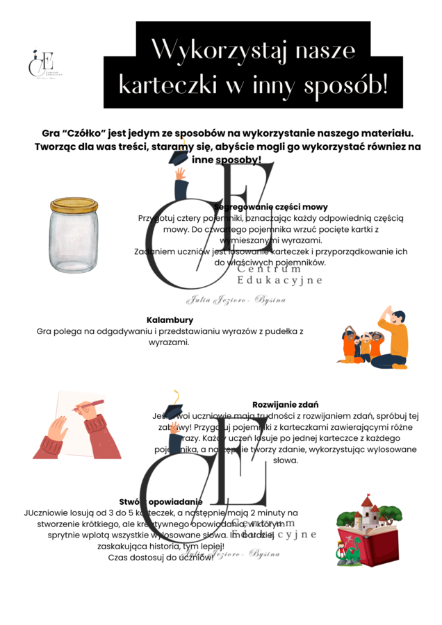 Gra "Czółko"- Części mowy (rzeczownik, przymiotnik, czasownik)