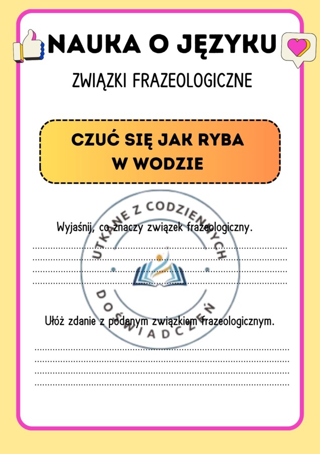 Naucz się związków frazeologicznych w mgnieniu oka- karty graficzne do nauki o języku