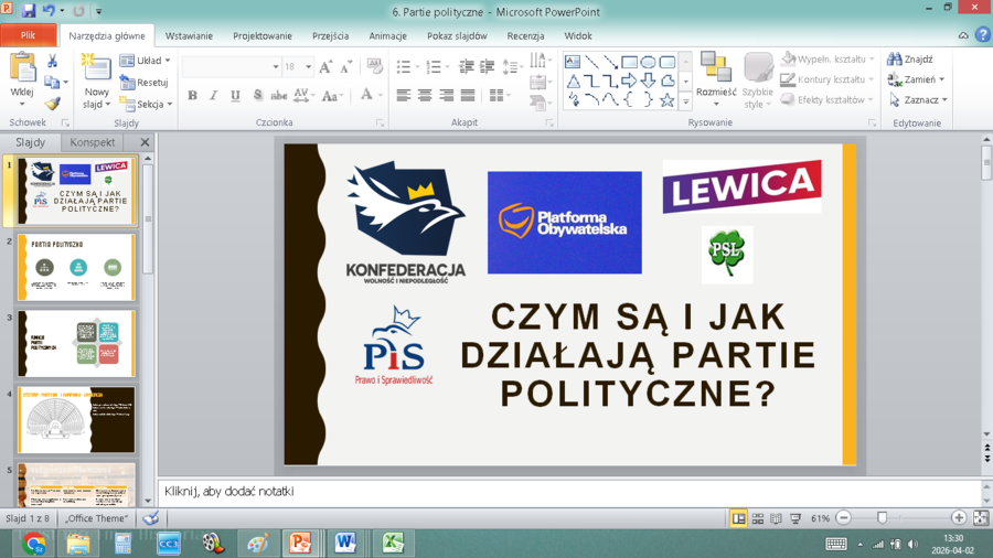 Partie polityczne - prezentacja, scenariusz, notatka, symulacja społeczna