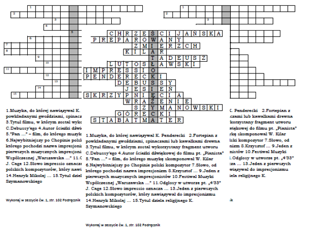 Muzyka XX wieku - logogryf dla klasy 7
