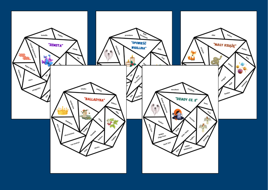 LEKTURY - kl. 7-8 – układanka – puzzle – egzamin – powtórka – ZESTAW - 12 szt.