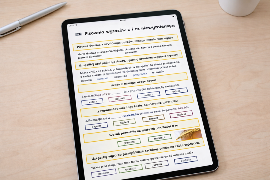 PISOWNIA WYRAZÓW Z Ż I RZ NIEWYMIENNYM [Karta pracy, sprawdzian]
