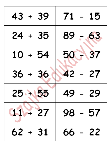 Znajdź wynik - dodawanie i odejmowanie w zakresie 100
