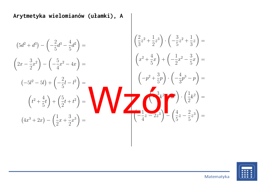 Arytmetyka wielomianów (ułamki) | matematyka, algebra | 26 kolumn