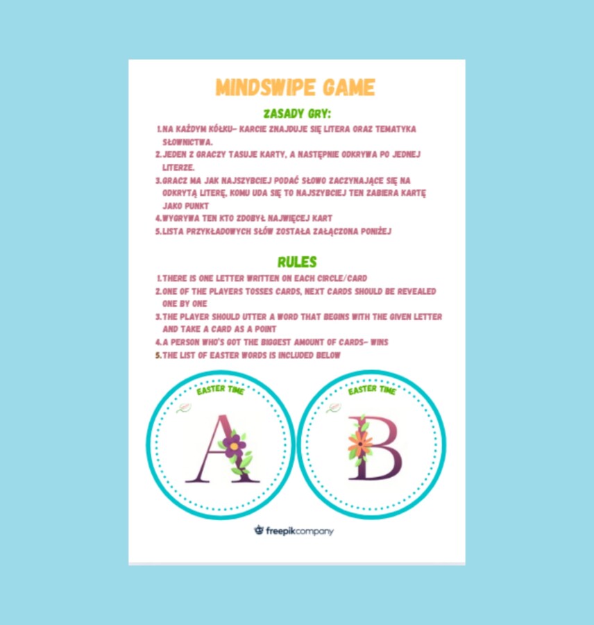 Easter Mind Swipe game/ Wielkanocna gra karciana. Great warm up/ świetna rozgrzewka językowa. Każdy poziom, dobre dla SPE.