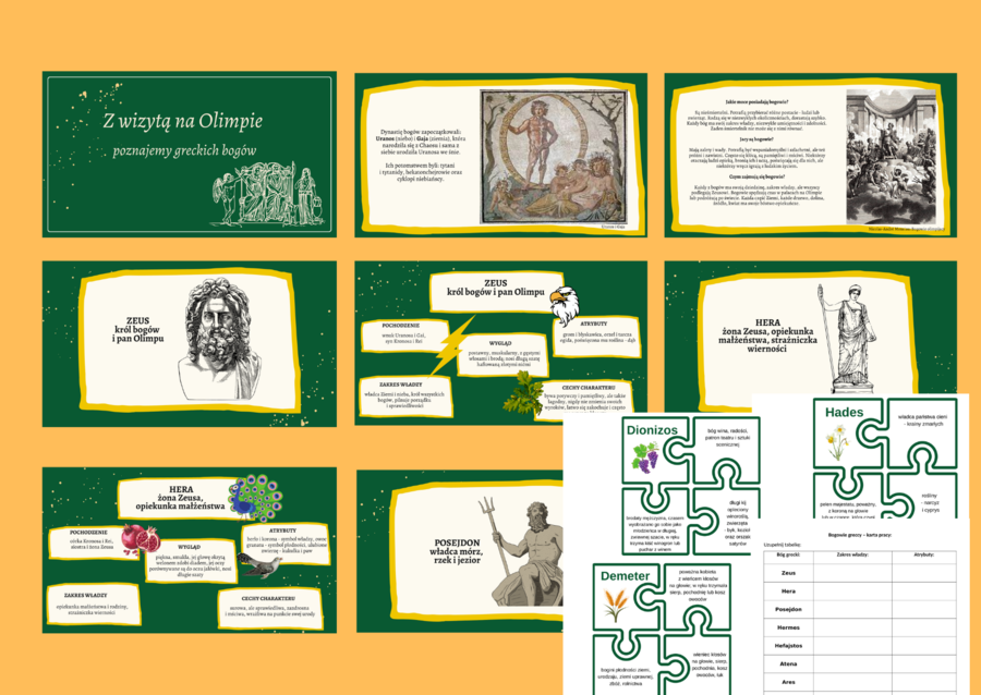BOGOWIE GRECCY – prezentacja - 34 slajdy– mity + puzzle + karta pracy