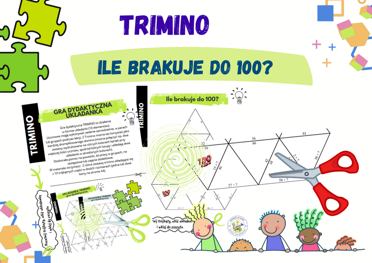 Ile brakuje do 100? – układanka trimino w dwóch wersjach