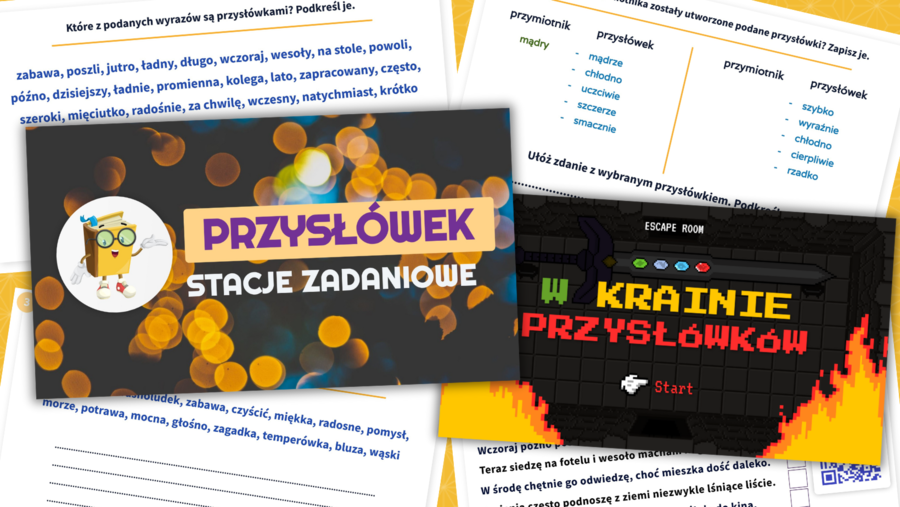 Przysłówek - stacje zadaniowe i escape room