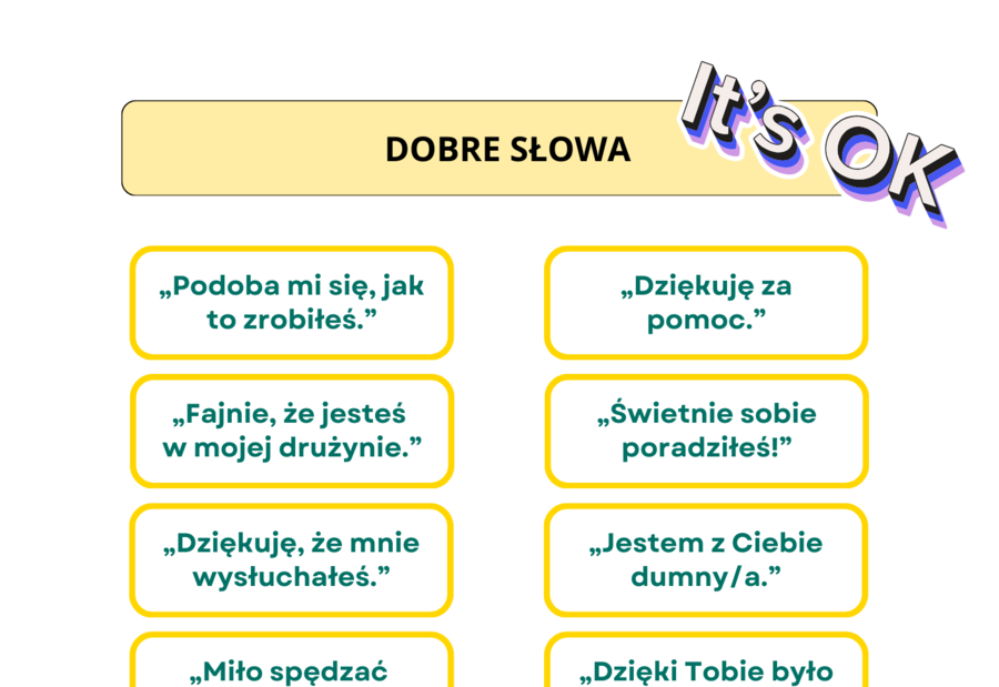 Plakat "Dobre słowa". Pedagog specjalny.. Wychowawca.