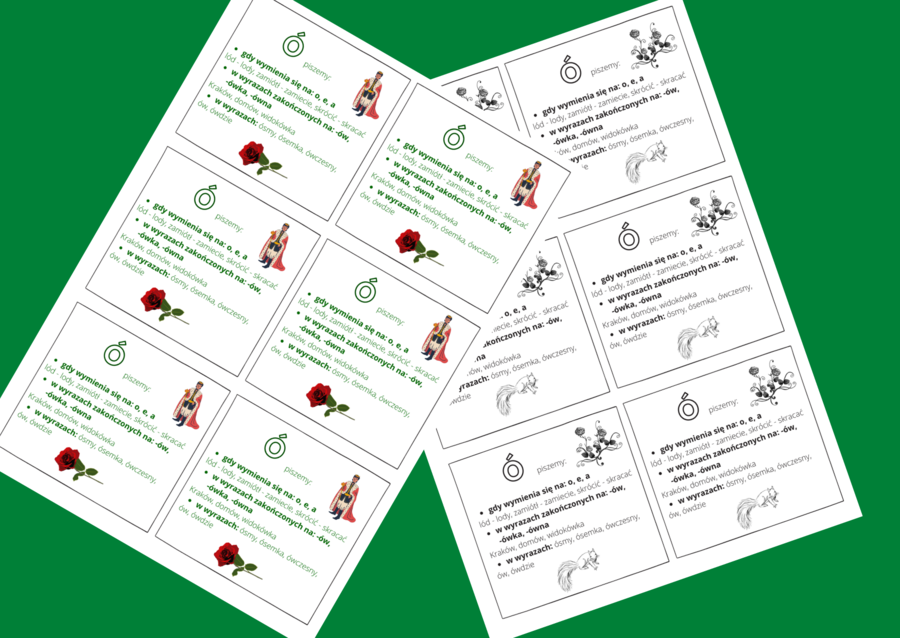 „Ó” – ZASADY ORTOGRAFICZNE – ortografia – WKLEJKA