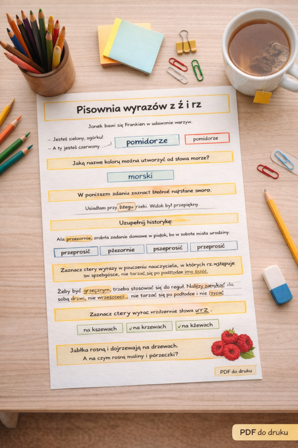 PISOWNIA WYRAZÓW Z Ż I RZ [Karta pracy, sprawdzian]