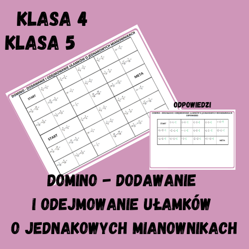 Domino - dodawanie i odejmowanie ułamków zwykłych o jednakowych mianownikach