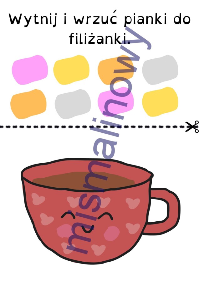 Wytnij pianki i wrzuć do gorącej czekolady, karta pracy wycinanka