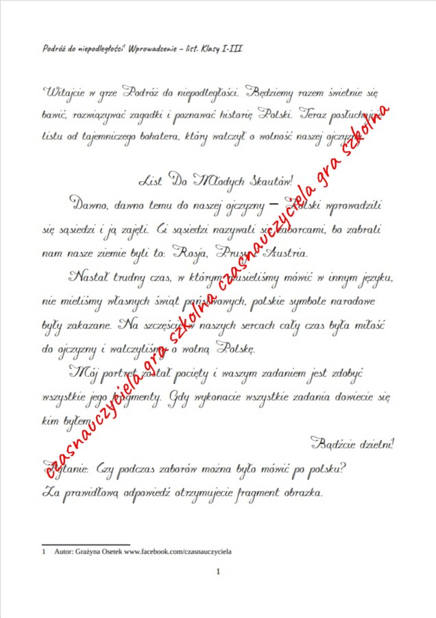 Podróż do niepodległości - gra szkolna klasy I-III