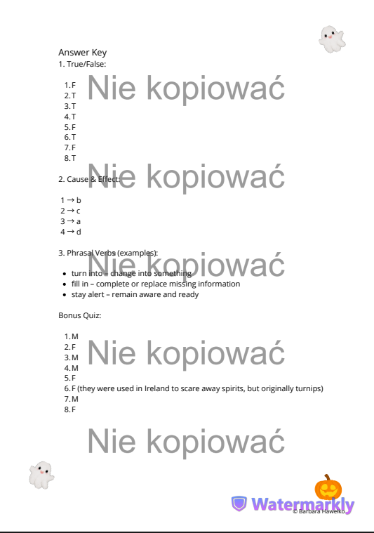 Karta pracy z czytanką "Halloween Myths Debunked" B1