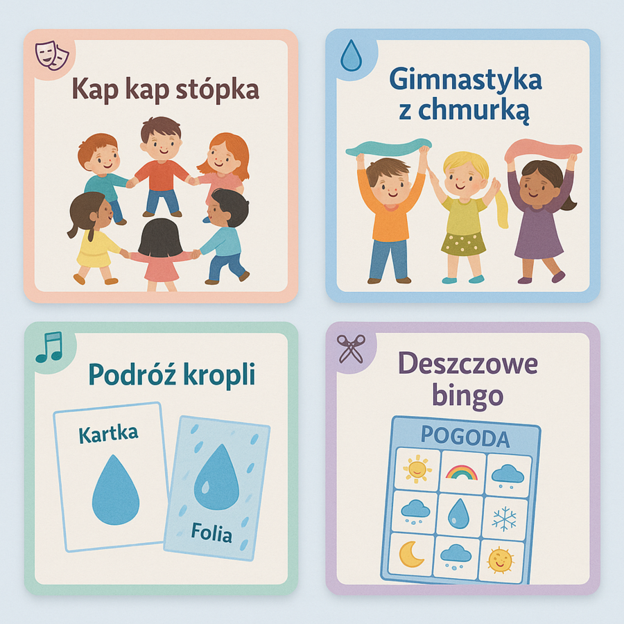 Deszczowe inspiracje – 50 pomysłów na zabawy w szkole i domu