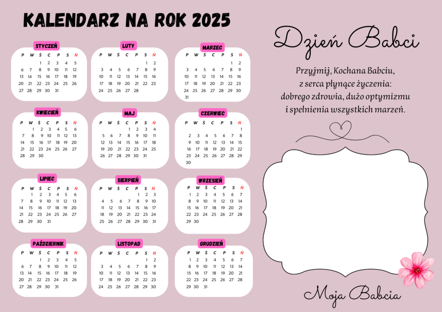 Dzień Babci i Dziadka - kalendarz na 2025 rok