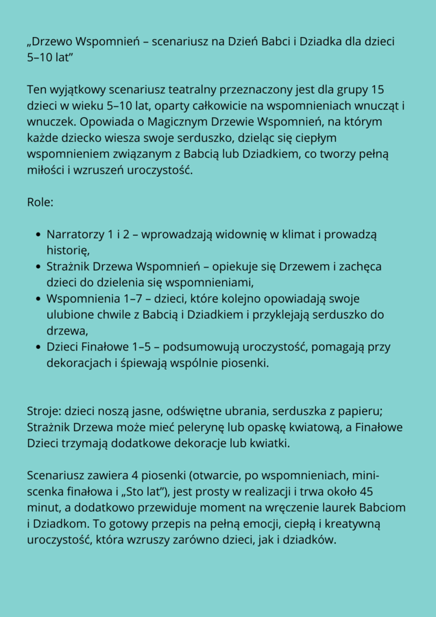 Scenariusz na dzień Babci i Dziadka -„Drzewko Wspomnień”