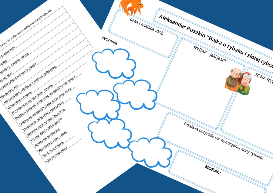 “BAJKA O RYBAKU I ZŁOTEJ RYBCE” – 2 karty pracy - baśń