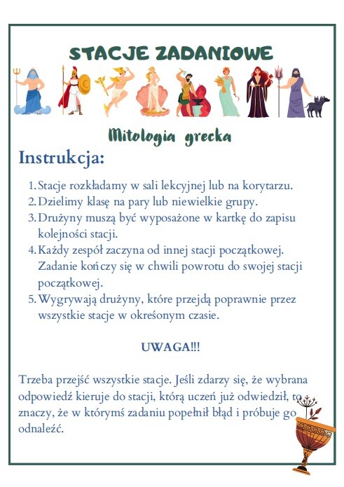 Mitologia grecka - stacje zadaniowe (lekcja w ruchu)
