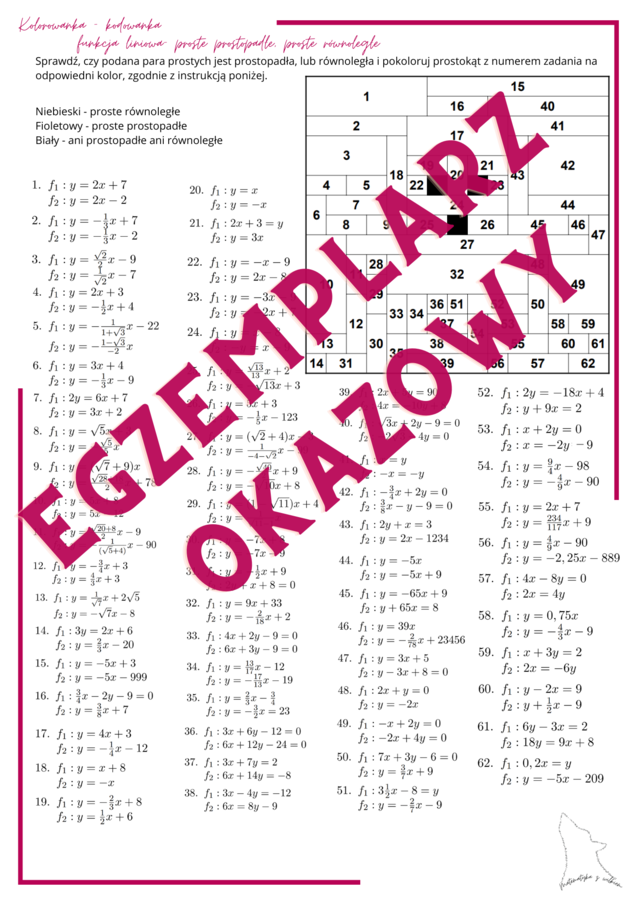 Odkoduj obrazek funkcja liniowa- proste prostopadłe, proste równoległe