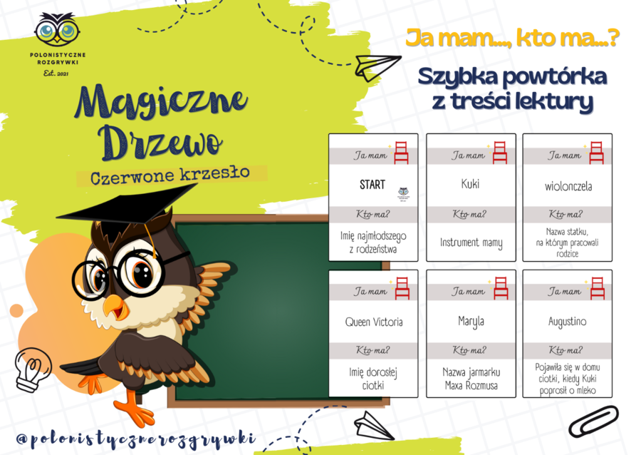 Magiczne Drzewo. Czerwone krzesło. Ja mam…, kto ma…? Gra lekturowa. Gra dydaktyczna