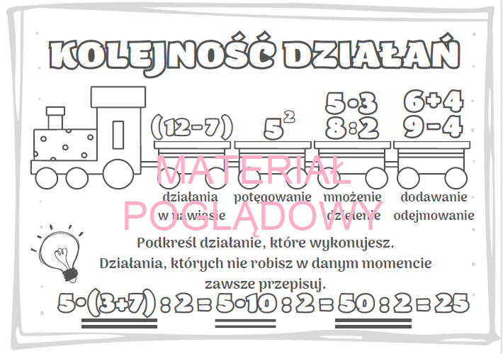 kolejność działań - notatka + karta pracy