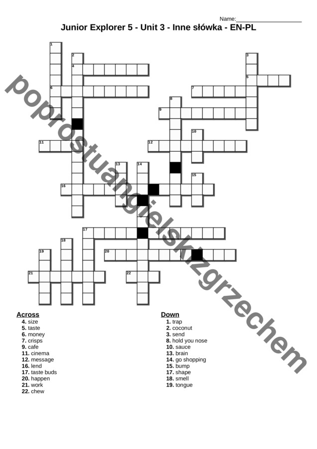 Junior Explorer 5 – Unit 3 – krzyżówki