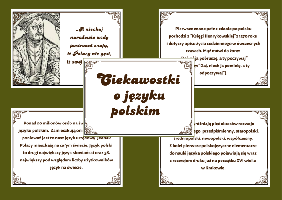 DZIEŃ JĘZYKA OJCZYSTEGO – Ciekawostki o języku polskim – gazetka – biblioteka – świetlica – 15 stron – wersja 1