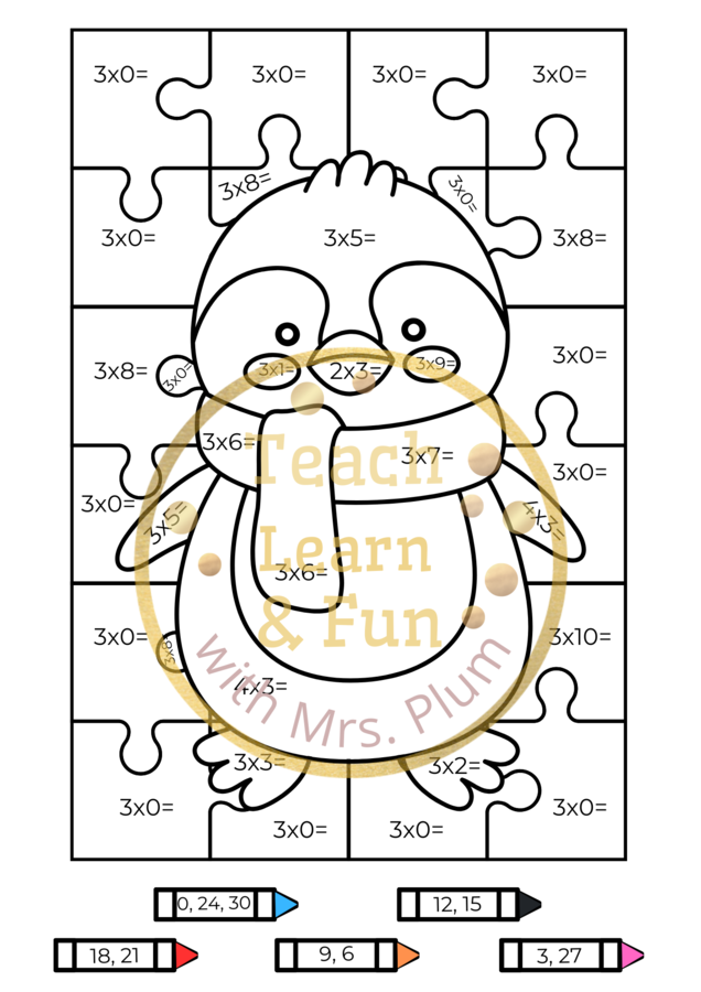 Kolorowa matematyka – mnożenie ×3 z uroczym pingwinkiem!