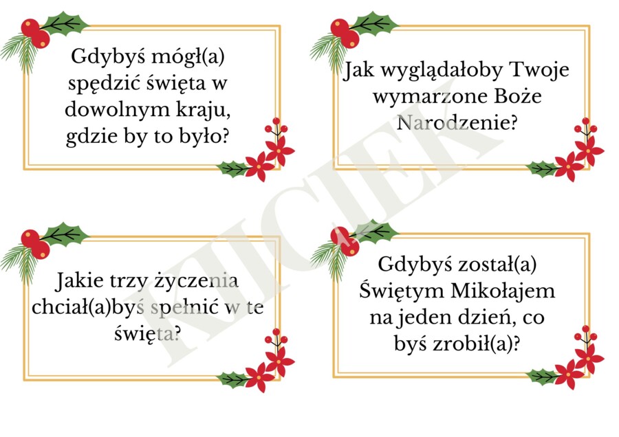 🎄❄️🎁 ŚWIĄTECZNE PYTANIA (50 KART) - GODZINA WYCHOWAWCZA, WIGILIA KLASOWA, SPOTKANIE ŚWIĄTECZNE 🎄❄️🎁
