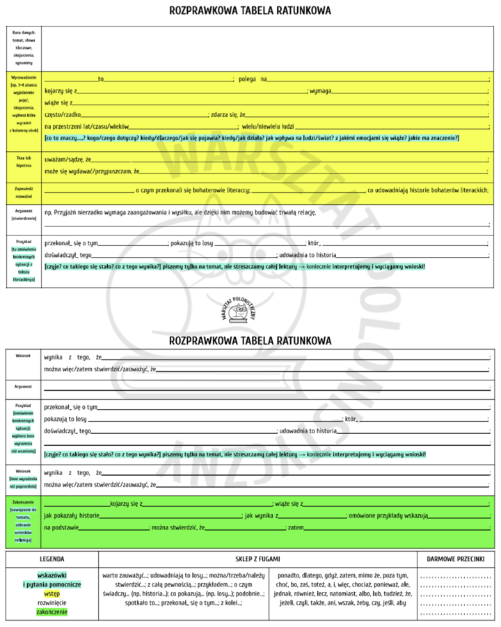 Rozprawkowa tabela ratunkowa SP