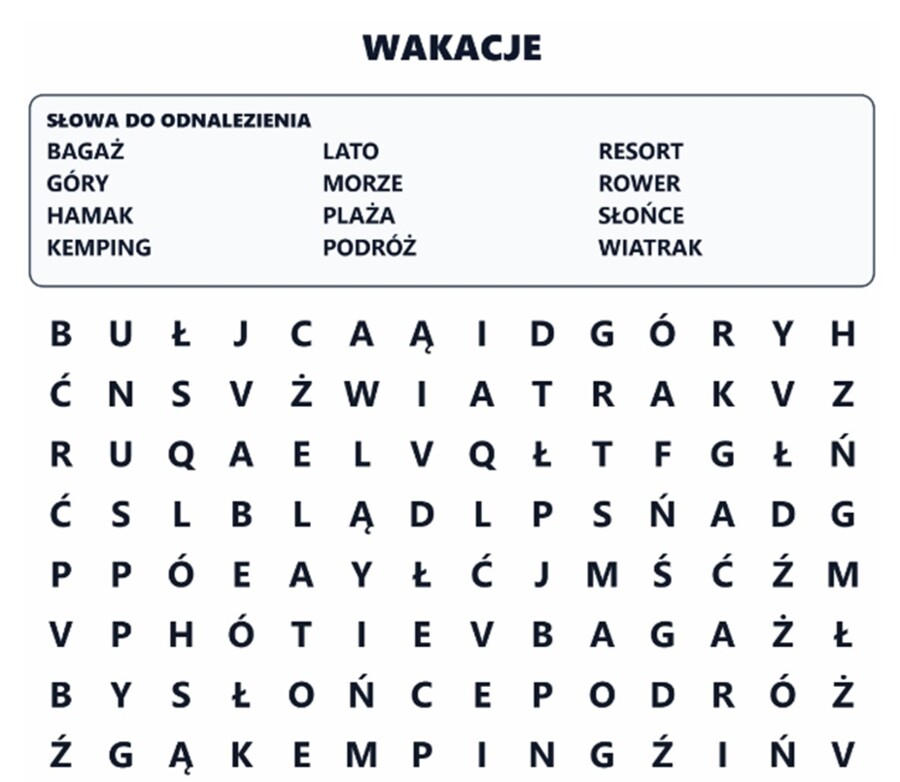 Zestaw wykreslanek wakacje / lato