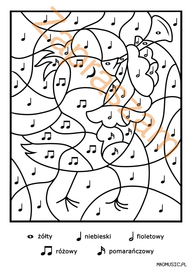 Ptaszek wartości rytmiczne nut kolorowanka